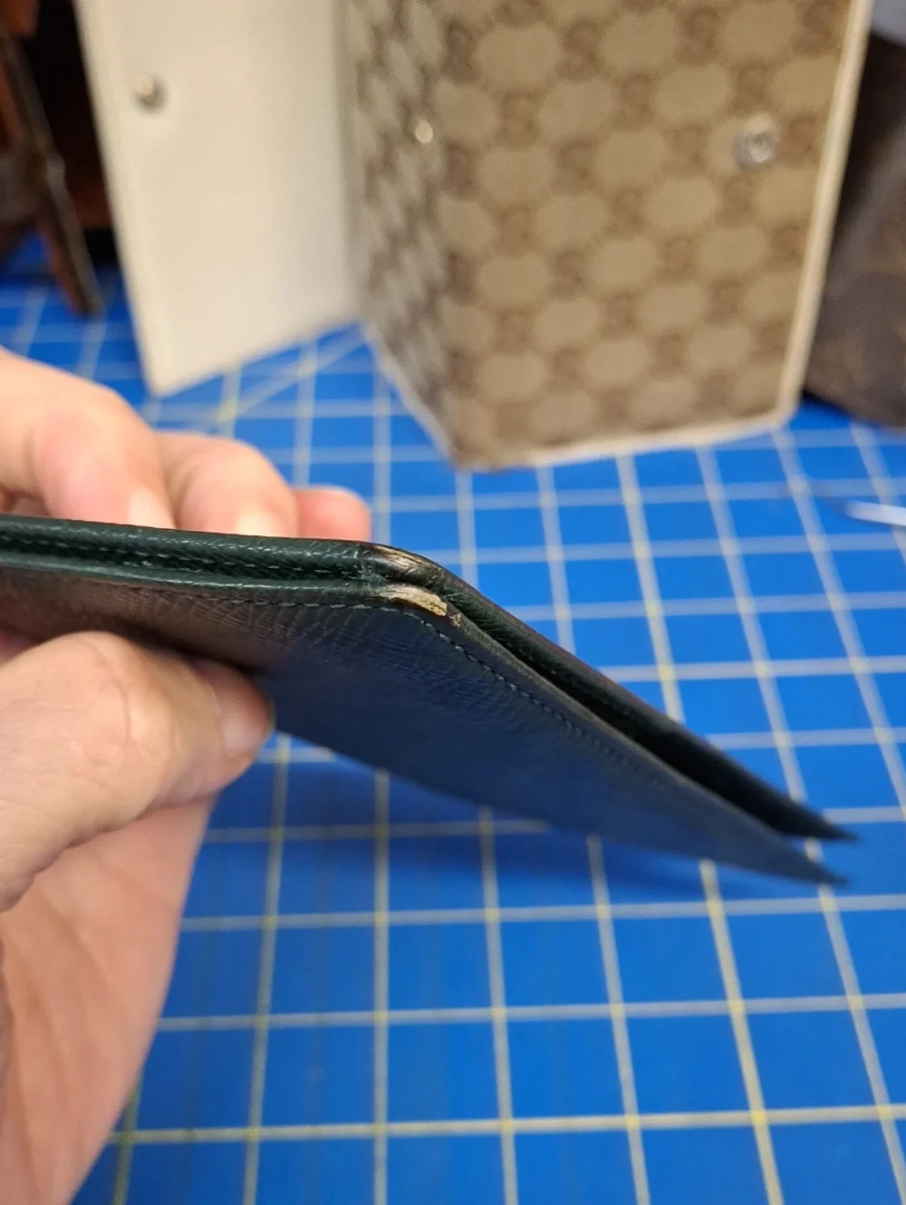 Louis Vuitton Dark Green Textured Leather Long Slim Wallet 7x5 Preloved